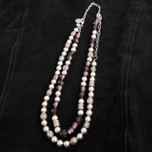 Purple and silver beaded necklace